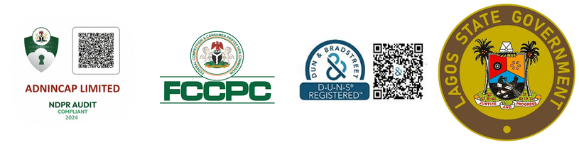 EduAid Africa compliance badges — FCCPC registered, NDPR compliant, Lagos State partner, Dun and Bradstreet verified